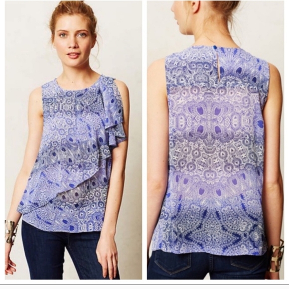 Anthropologie HD in Paris Sun Garden Tank Blue Paisley Size 6 - Picture 8 of 8